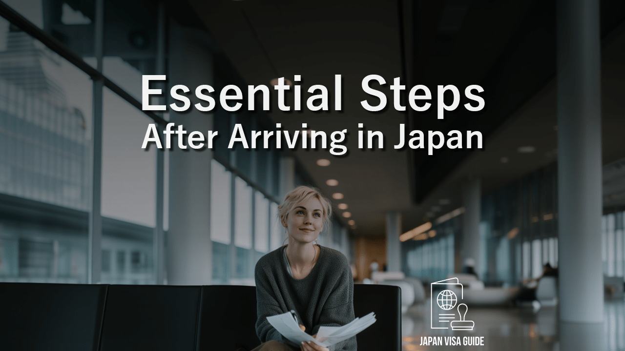 A foreign resident in Japan sitting in a public office waiting area, holding documents after arrival